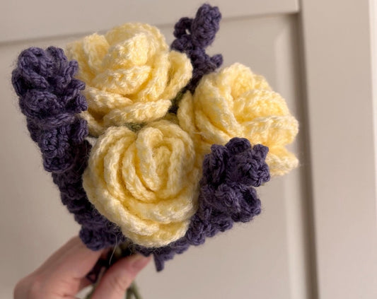 Crochet Rose and Lavender Bouquet